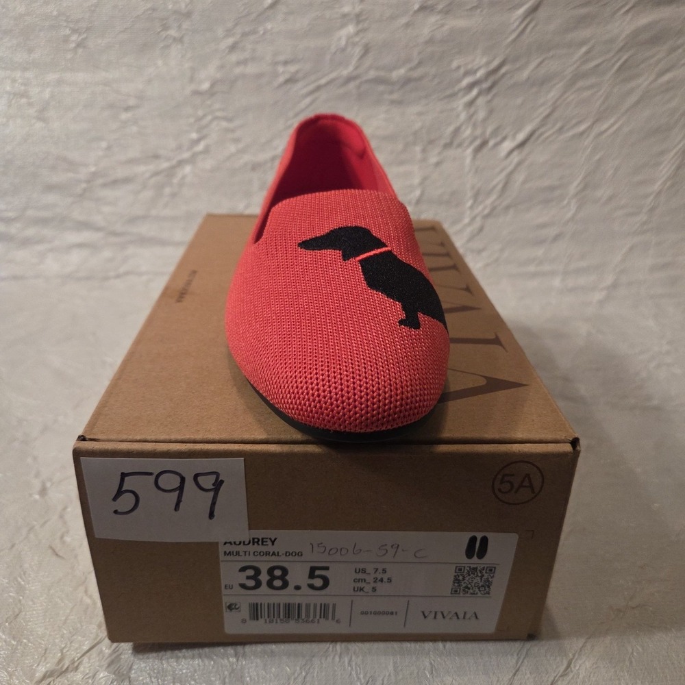 VIVAIA Audrey Multi Coral Dachshund Dog Knit Flats Loafers EU 38.5 US 7.5 - Picture 8 of 12
